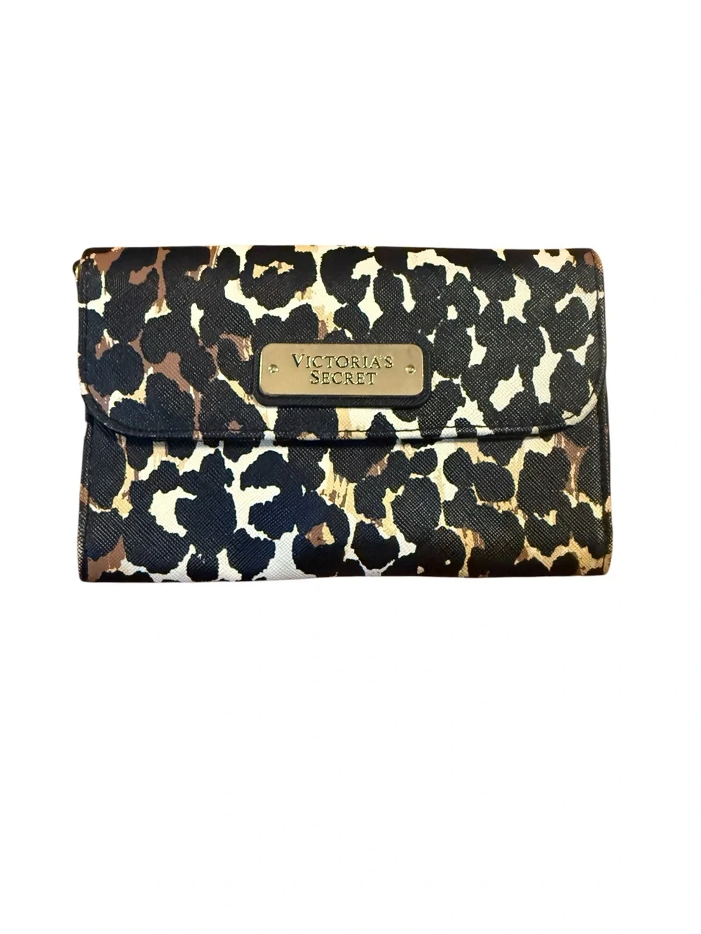 Victoria's Secret Leopard Print Trifold Wallet - Black/Brown/Cream - Picture 1 of 8